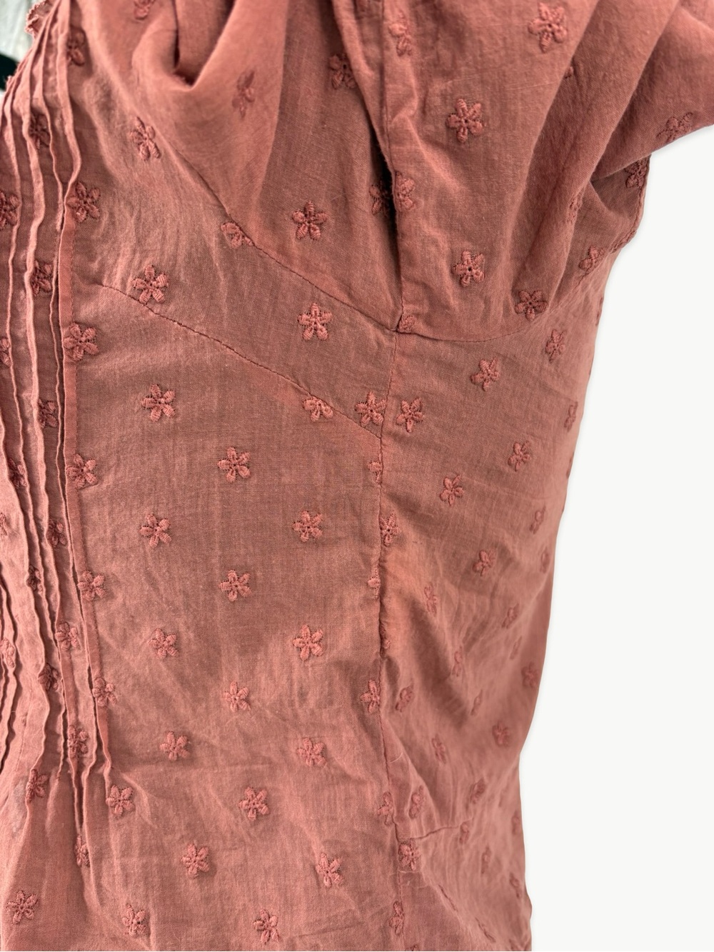 DÔEN Bird Top in Canyon Size Small Cotton Pintuck Ruffle Embroidered Blouse Rare - Picture 10 of 15